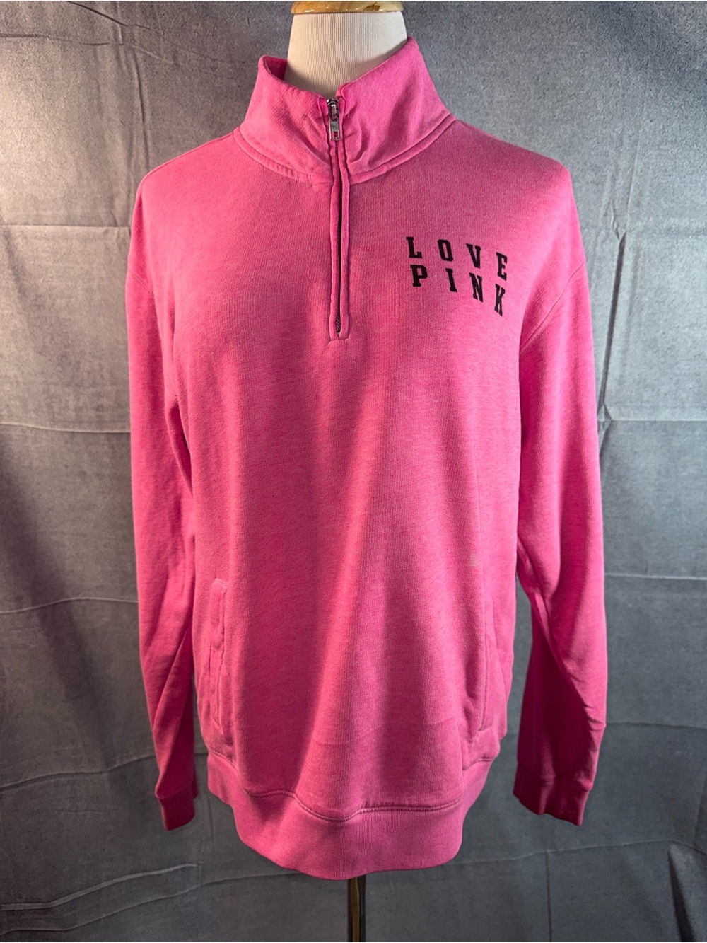 2188-PINK Victoria's Secret Bright Pink Quarter-Zip Pullover - LOVE PINK